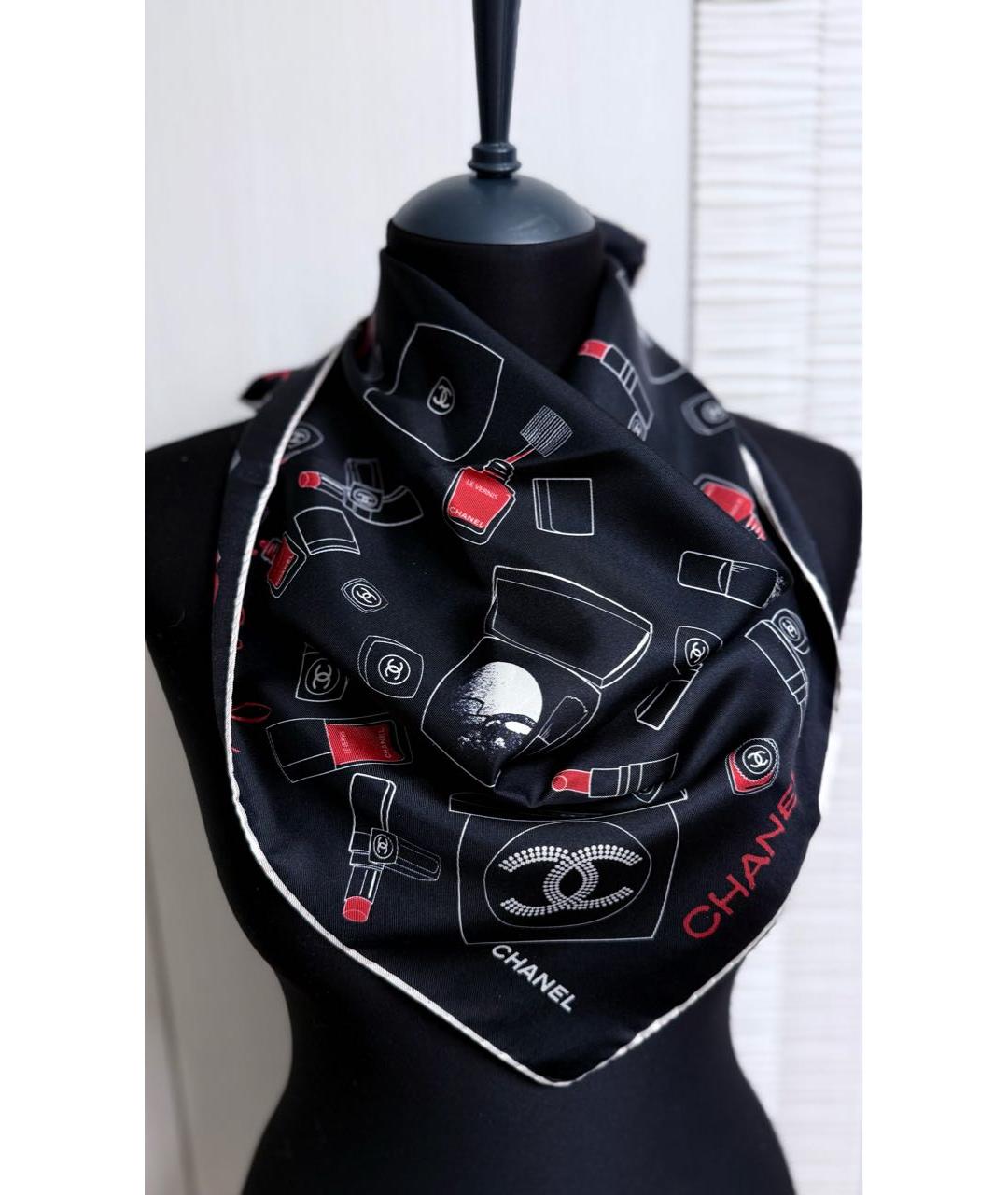 CHANEL Черный шелковый платок, фото 2