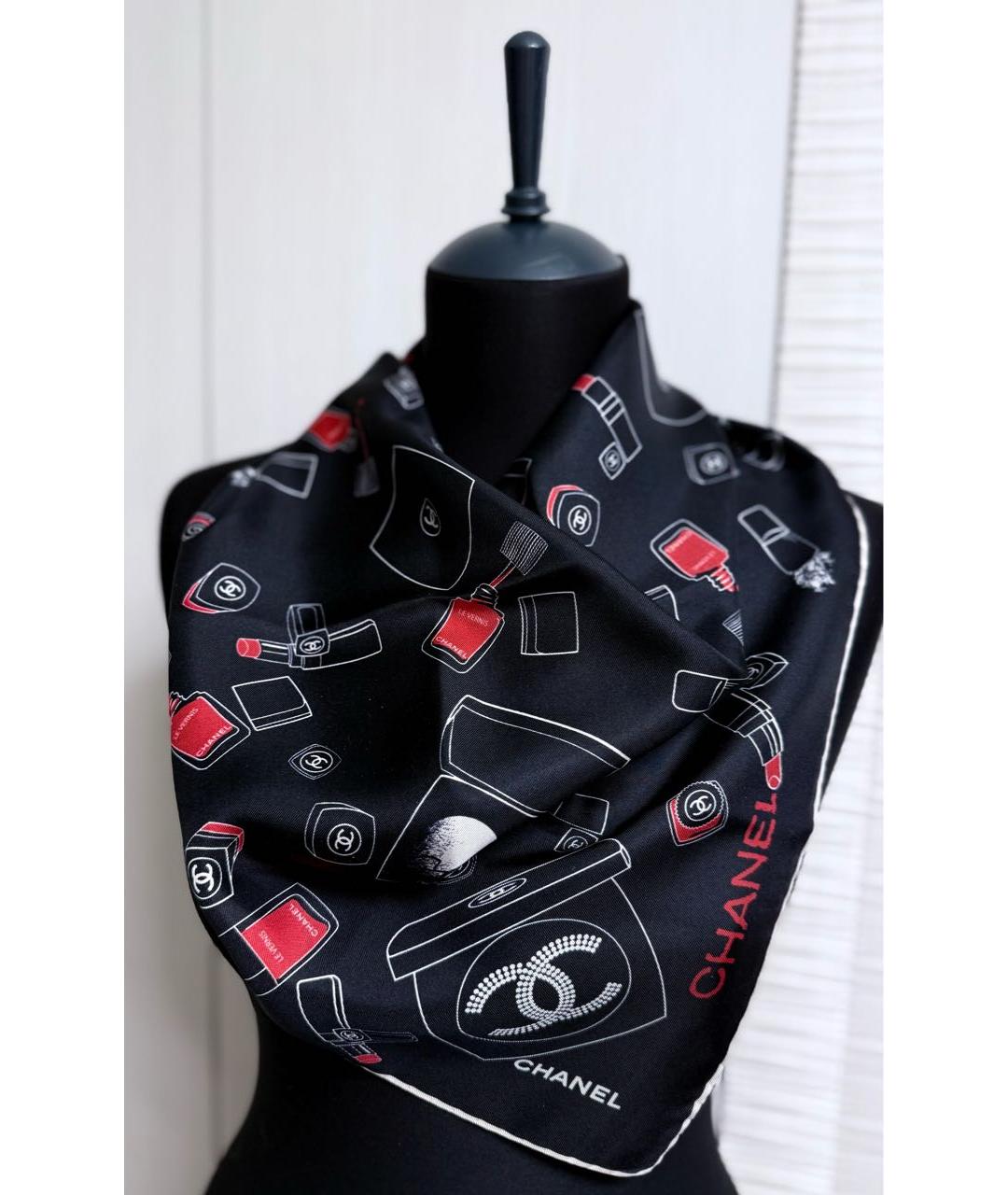 CHANEL Черный шелковый платок, фото 4