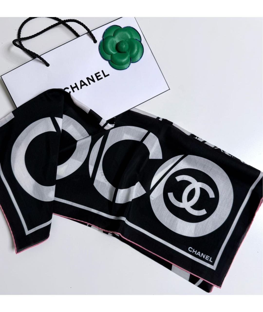 CHANEL Черный хлопковый платок, фото 7