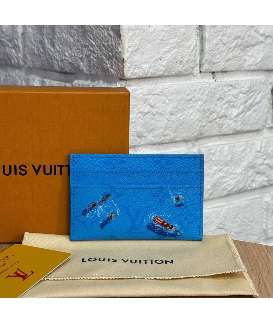 LOUIS VUITTON Синий кожаный кардхолдер, фото 3