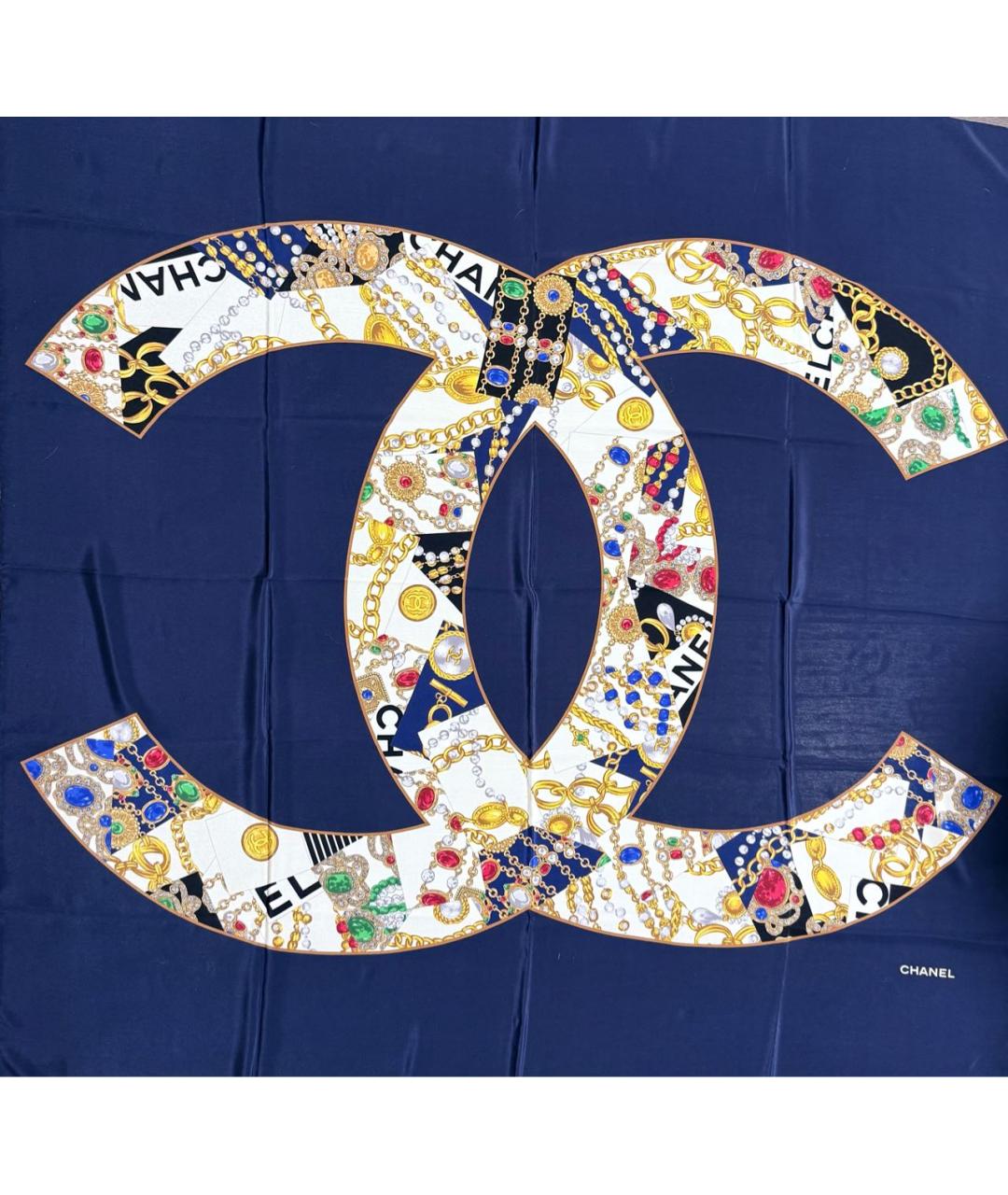 CHANEL Темно-синий шелковый платок, фото 1