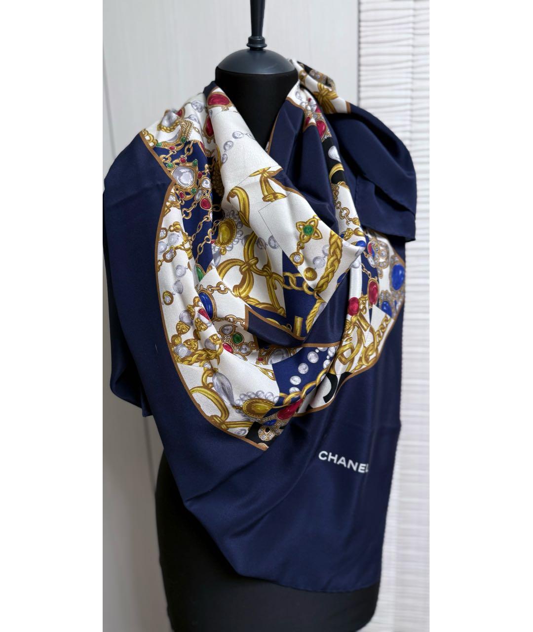 CHANEL Темно-синий шелковый платок, фото 2