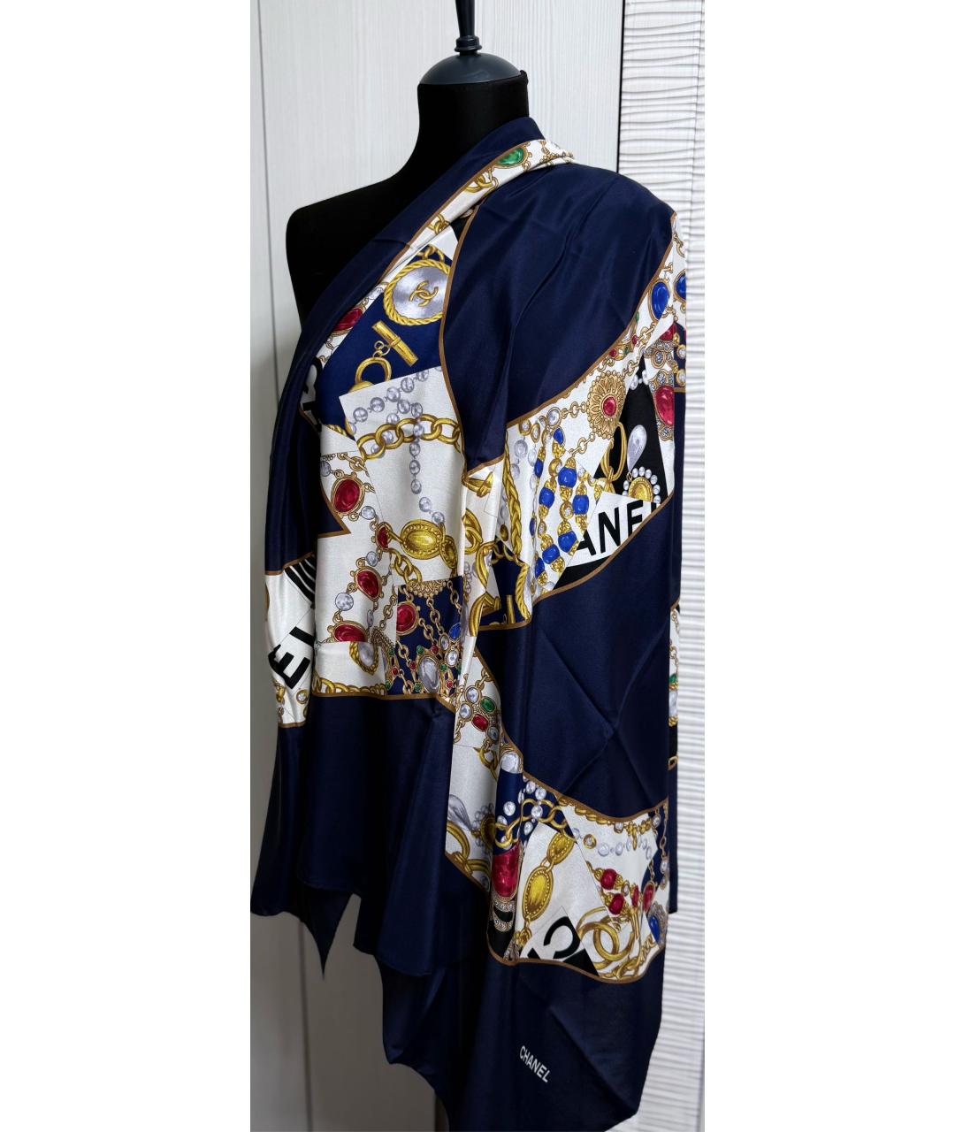 CHANEL Темно-синий шелковый платок, фото 4