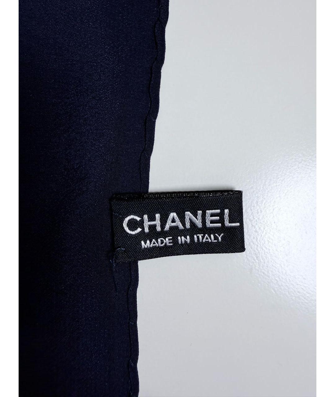 CHANEL Темно-синий шелковый платок, фото 6