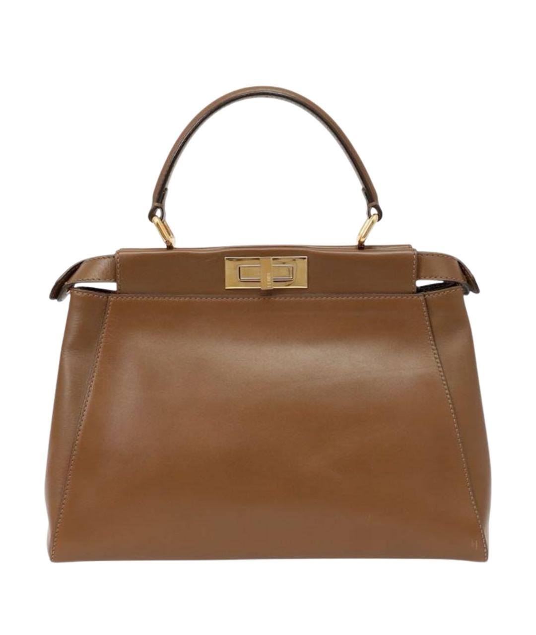 FENDI Коричневая кожаная сумка с короткими ручками, фото 1
