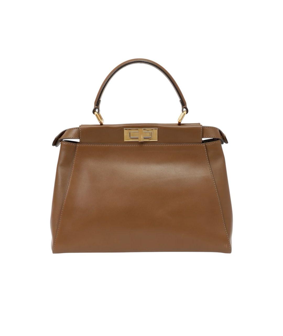 FENDI Коричневая кожаная сумка с короткими ручками, фото 9