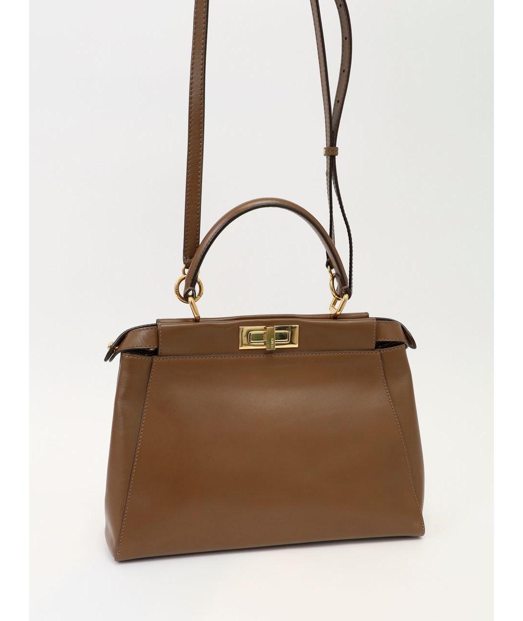 FENDI Коричневая кожаная сумка с короткими ручками, фото 5