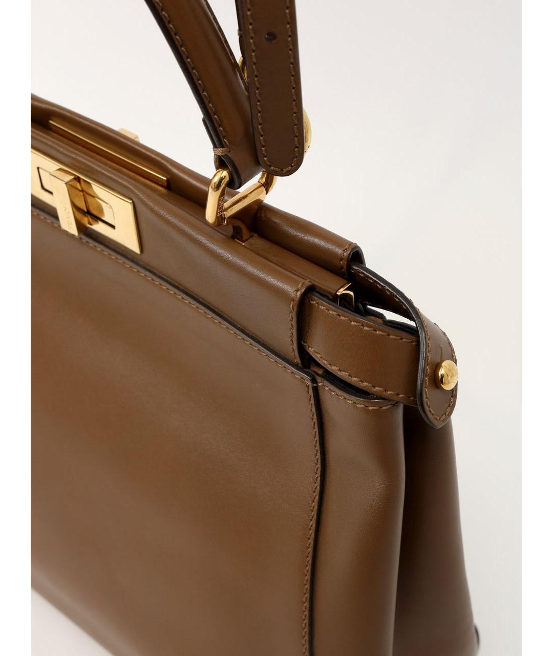 FENDI Коричневая кожаная сумка с короткими ручками, фото 8