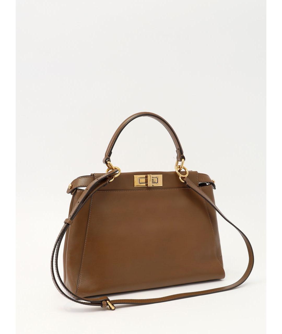 FENDI Коричневая кожаная сумка с короткими ручками, фото 3