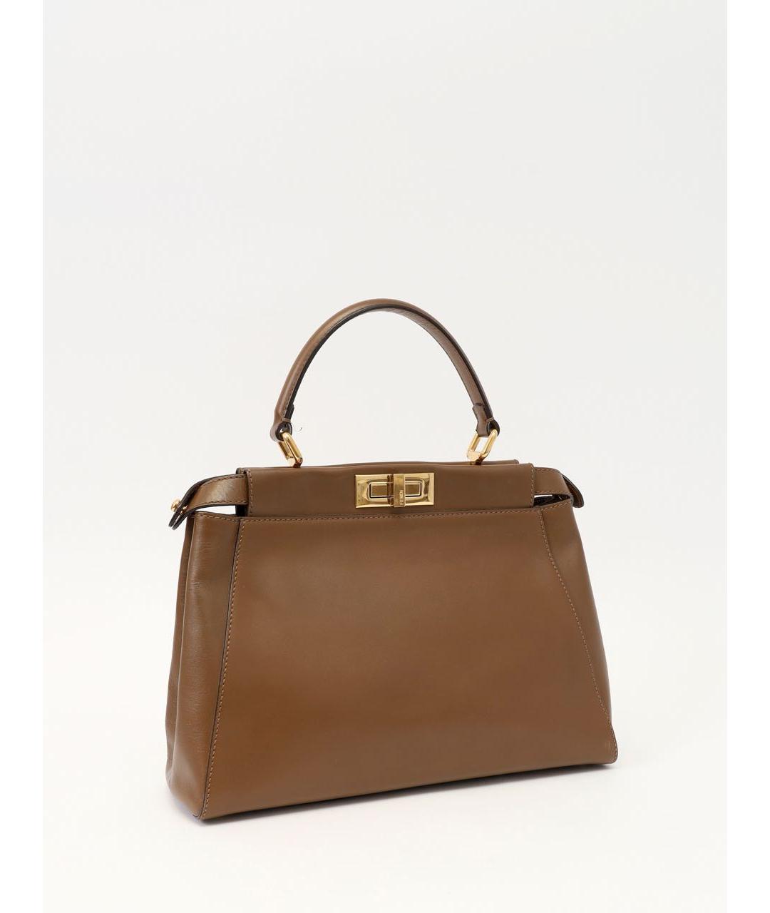 FENDI Коричневая кожаная сумка с короткими ручками, фото 2