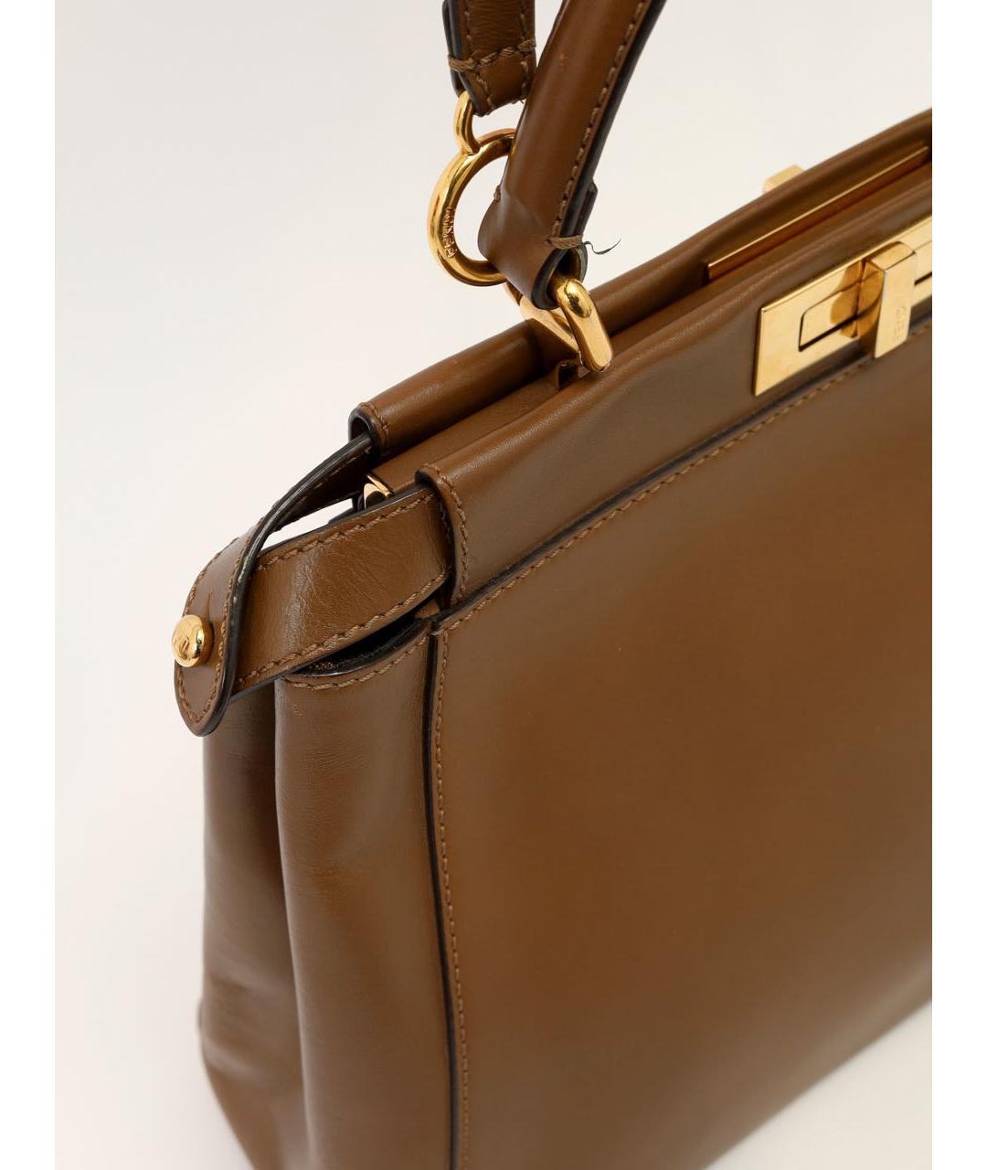 FENDI Коричневая кожаная сумка с короткими ручками, фото 7