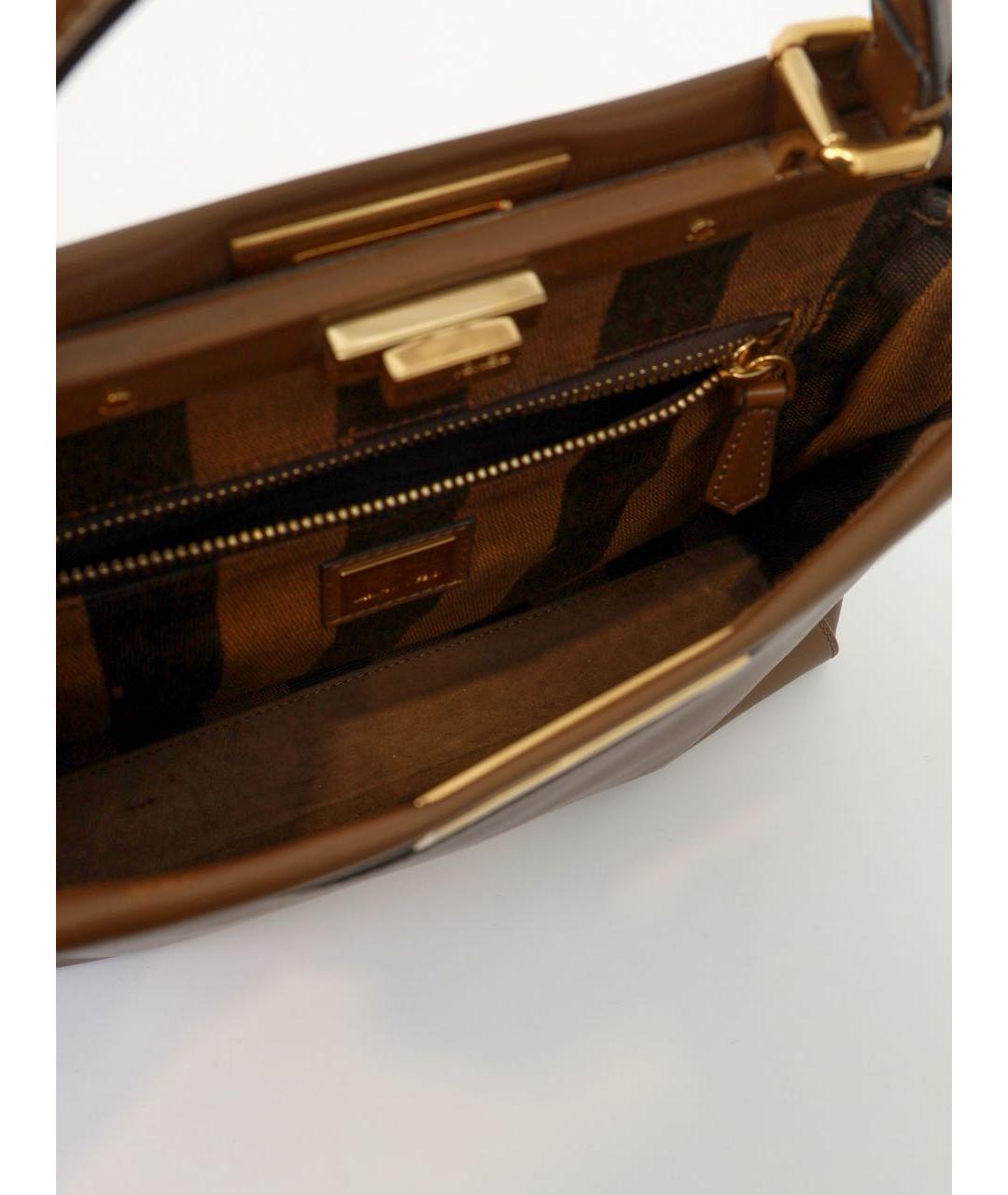 FENDI Коричневая кожаная сумка с короткими ручками, фото 4