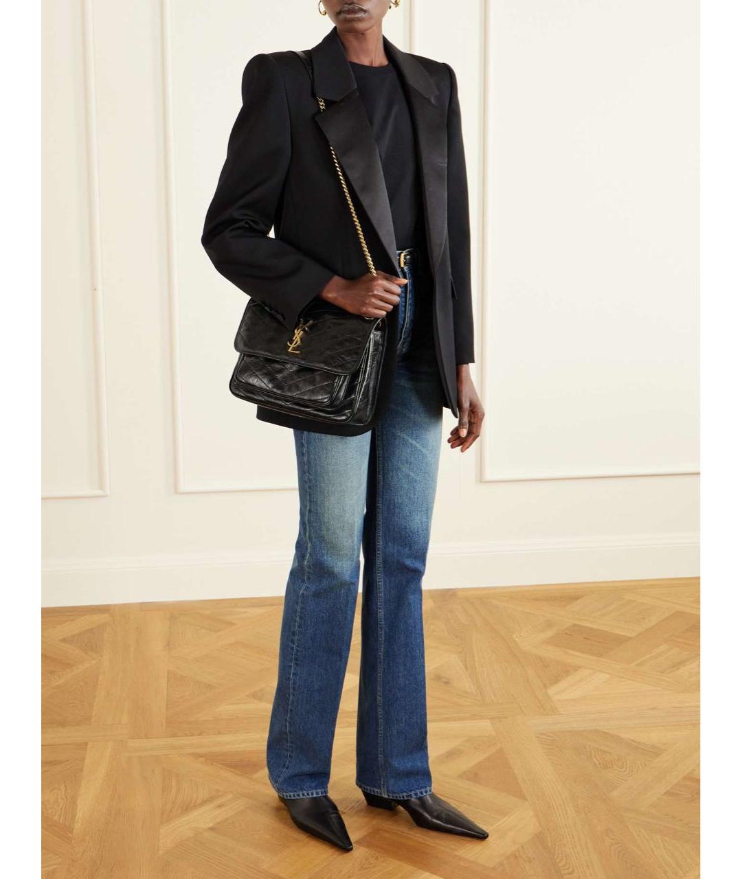 SAINT LAURENT Черная кожаная сумка через плечо, фото 2