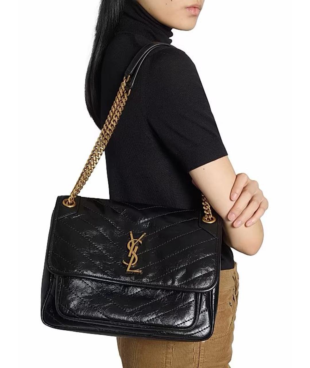 SAINT LAURENT Черная кожаная сумка через плечо, фото 5