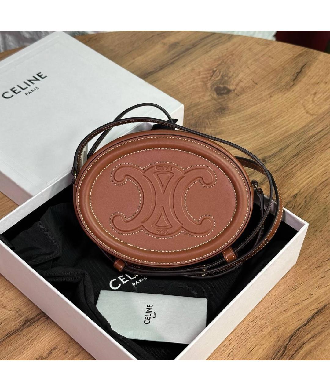 CELINE Коричневая кожаная сумка через плечо, фото 3