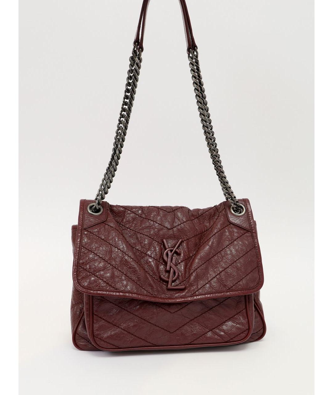 SAINT LAURENT Бордовая кожаная сумка через плечо, фото 5