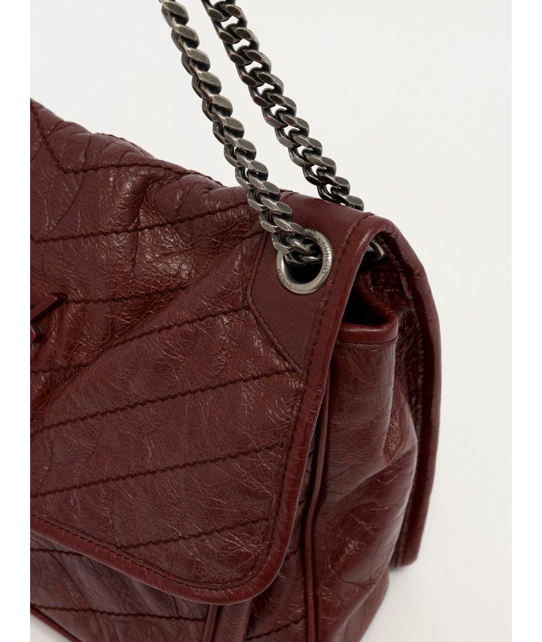 SAINT LAURENT Бордовая кожаная сумка через плечо, фото 8