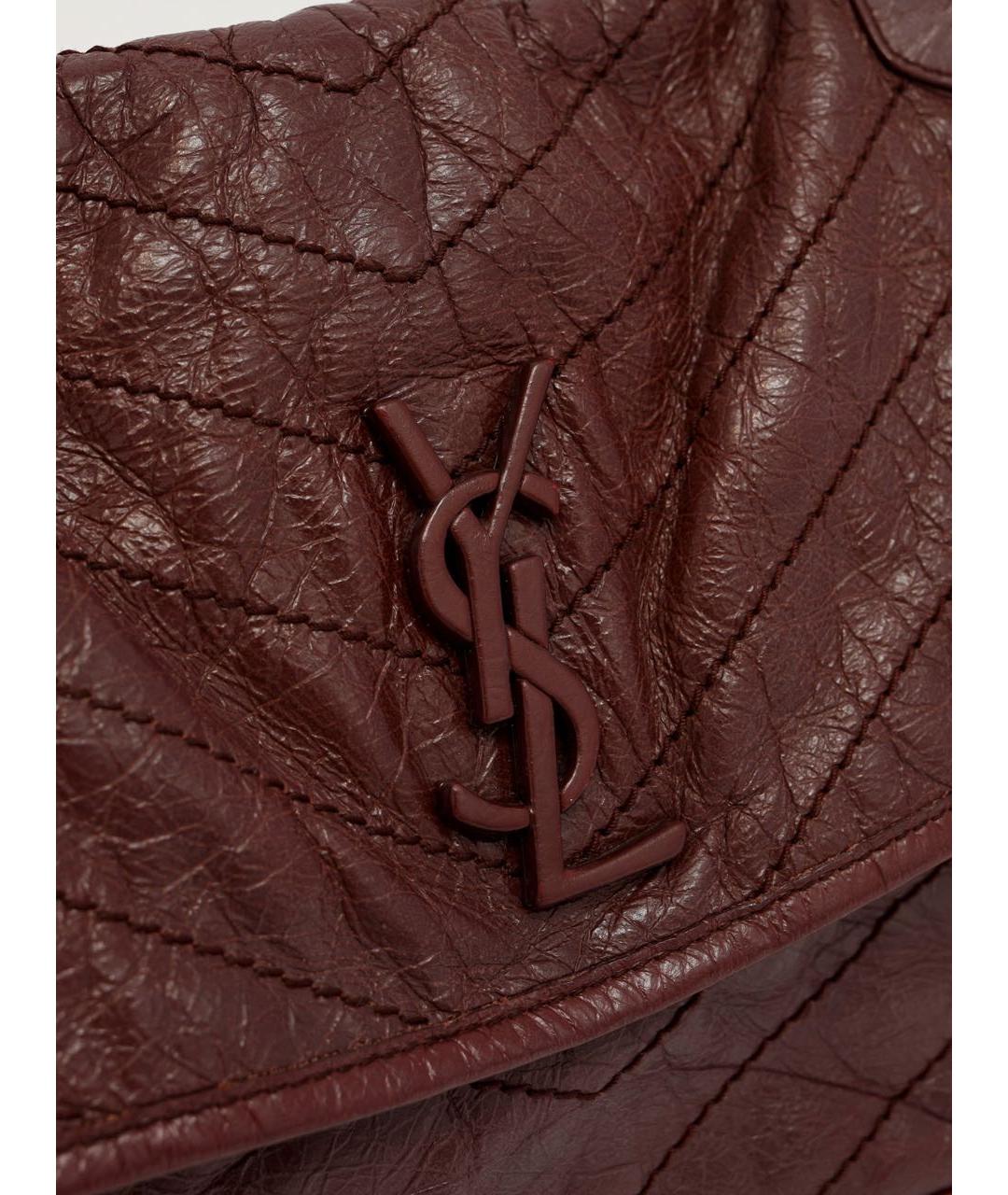 SAINT LAURENT Бордовая кожаная сумка через плечо, фото 6