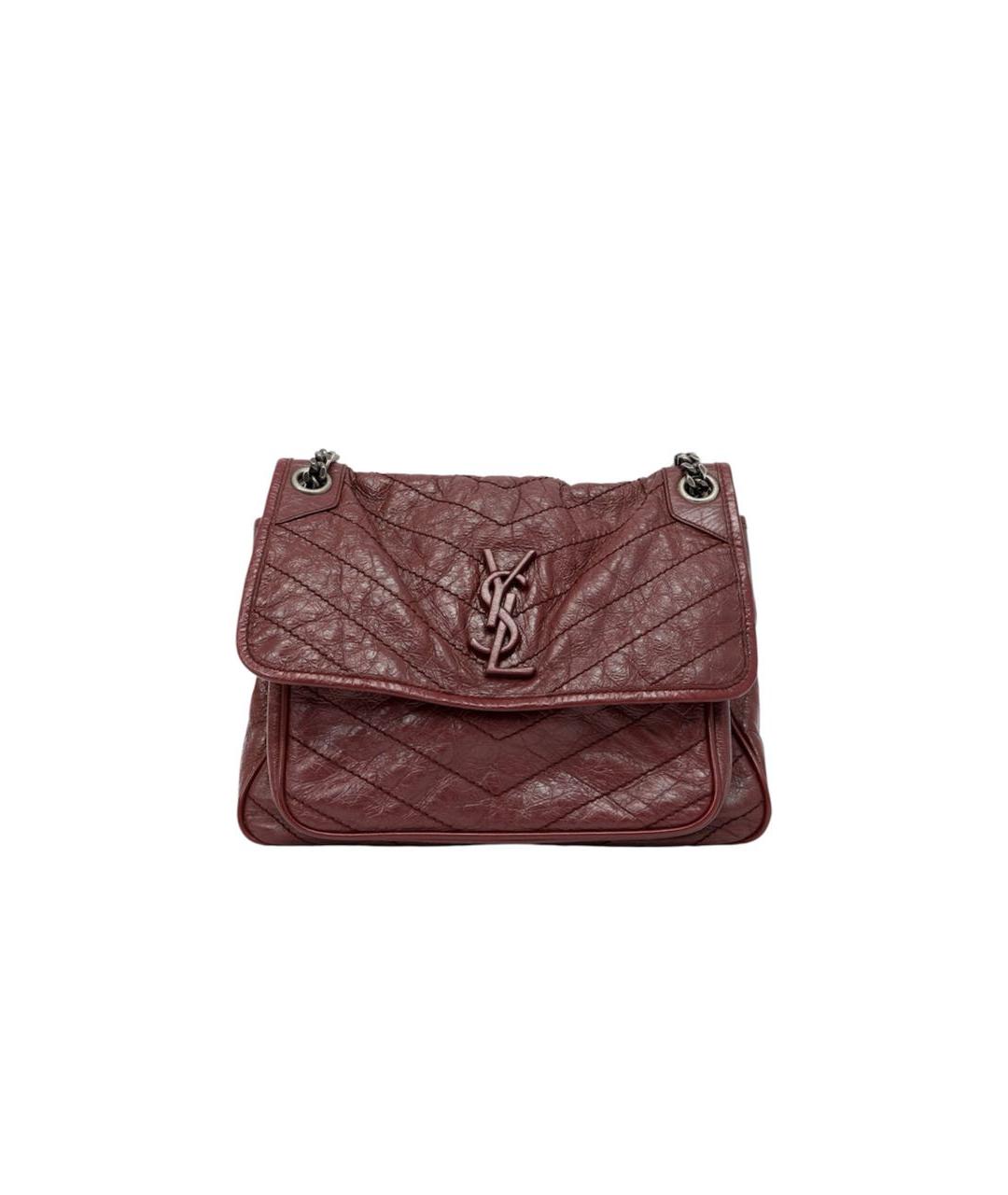 SAINT LAURENT Бордовая кожаная сумка через плечо, фото 9