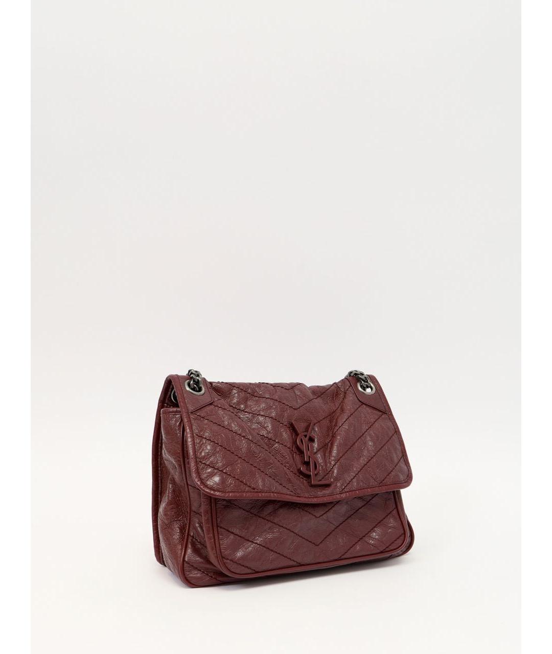 SAINT LAURENT Бордовая кожаная сумка через плечо, фото 2