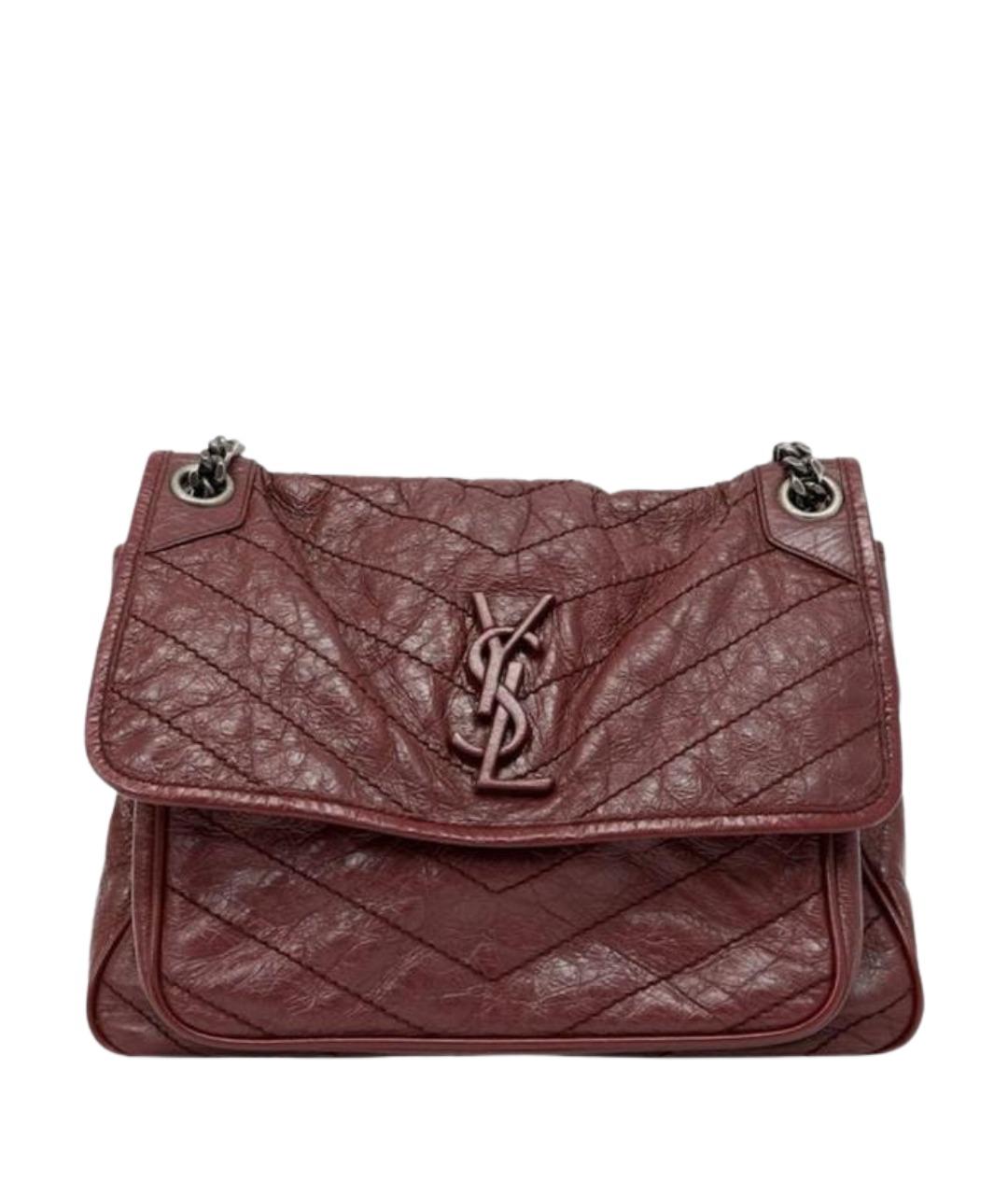 SAINT LAURENT Бордовая кожаная сумка через плечо, фото 1