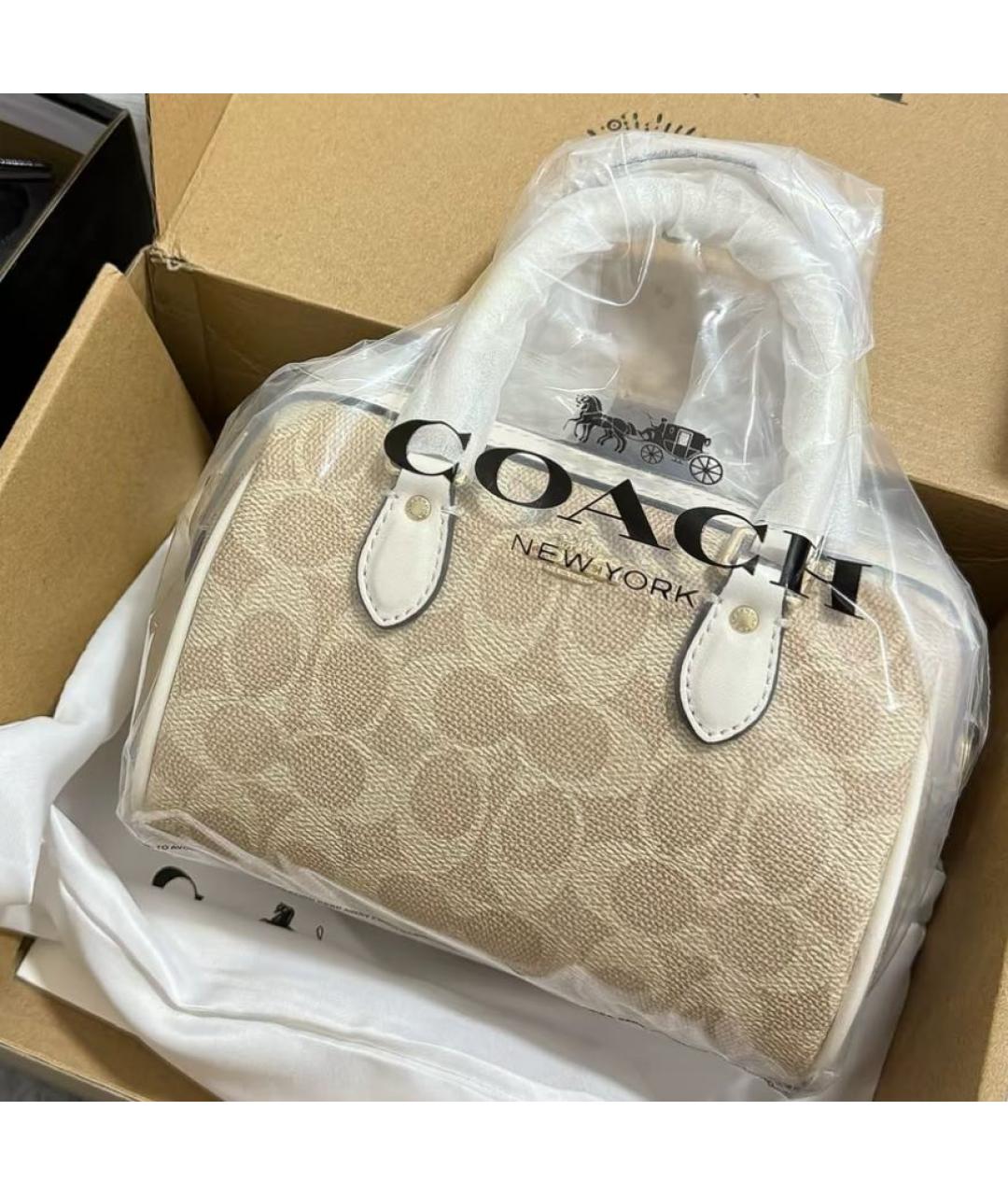 COACH Бежевая сумка с короткими ручками, фото 8