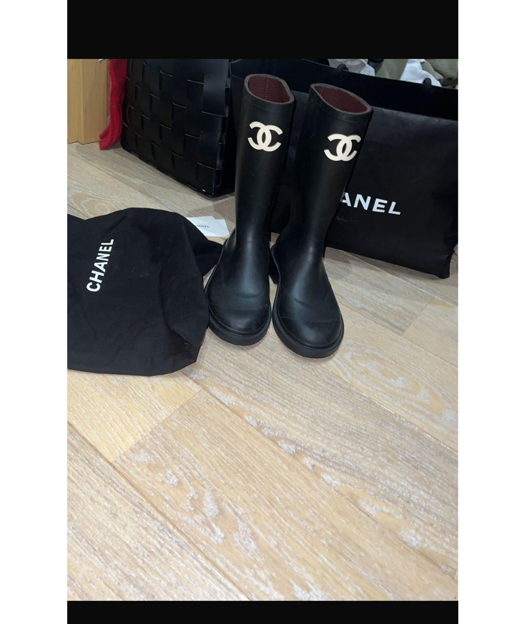 CHANEL Черные резиновые сапоги, фото 6