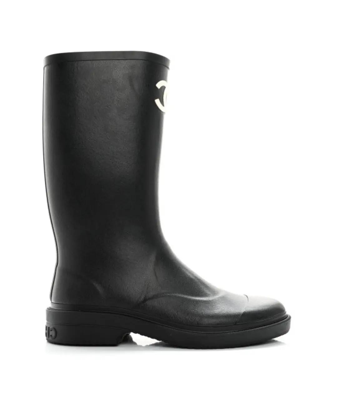 CHANEL Черные резиновые сапоги, фото 1