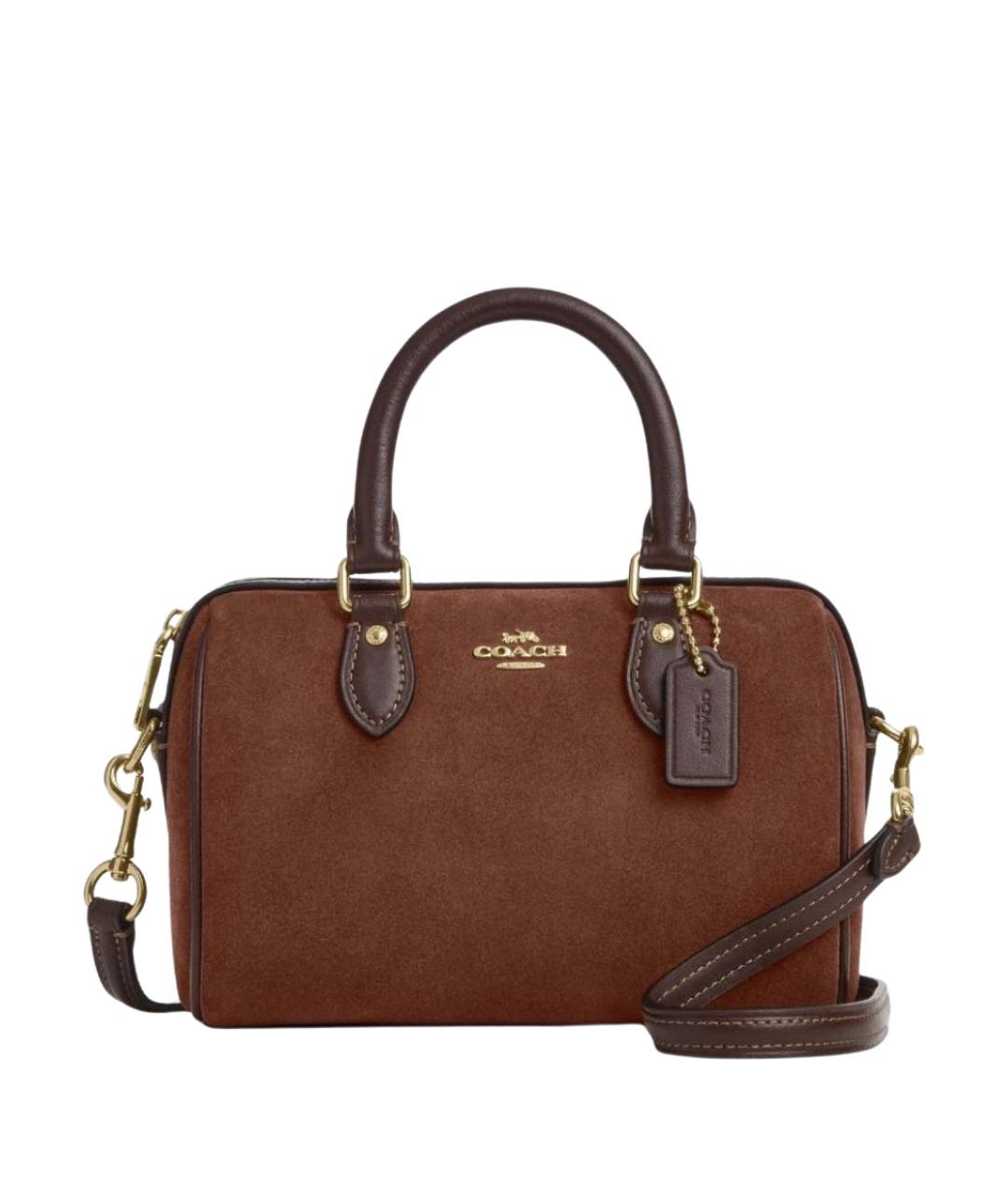 COACH Коричневая замшевая сумка с короткими ручками, фото 1