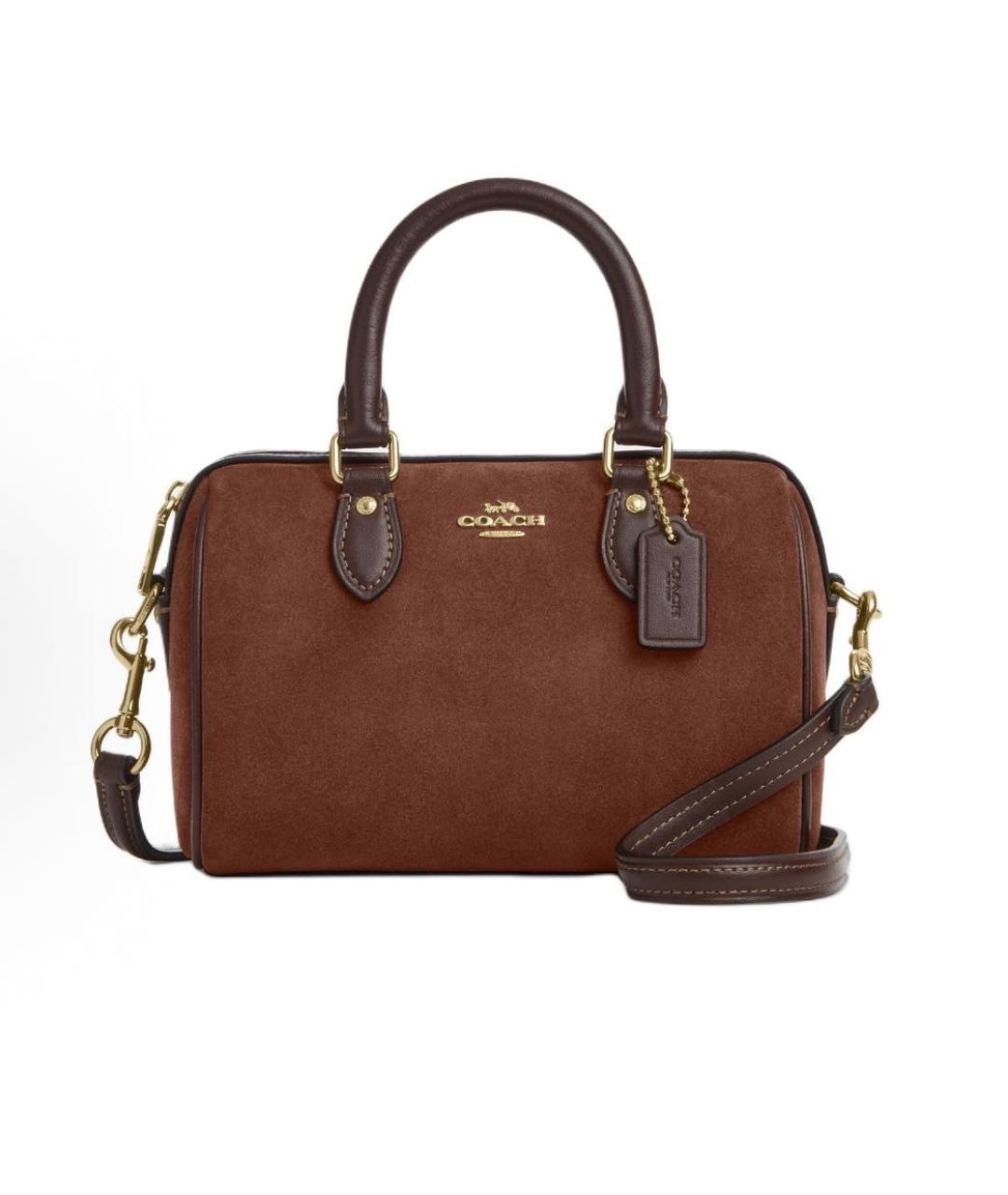 COACH Коричневая замшевая сумка с короткими ручками, фото 9