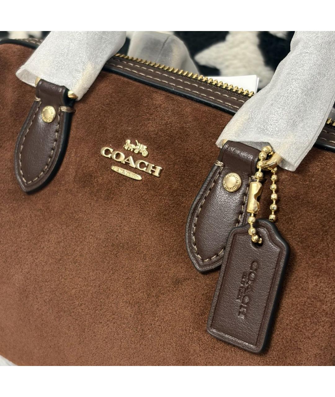 COACH Коричневая замшевая сумка с короткими ручками, фото 7