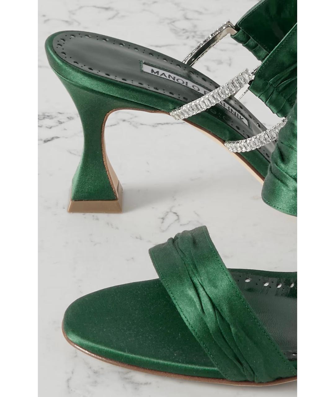 MANOLO BLAHNIK Зеленые текстильные мюли, фото 4