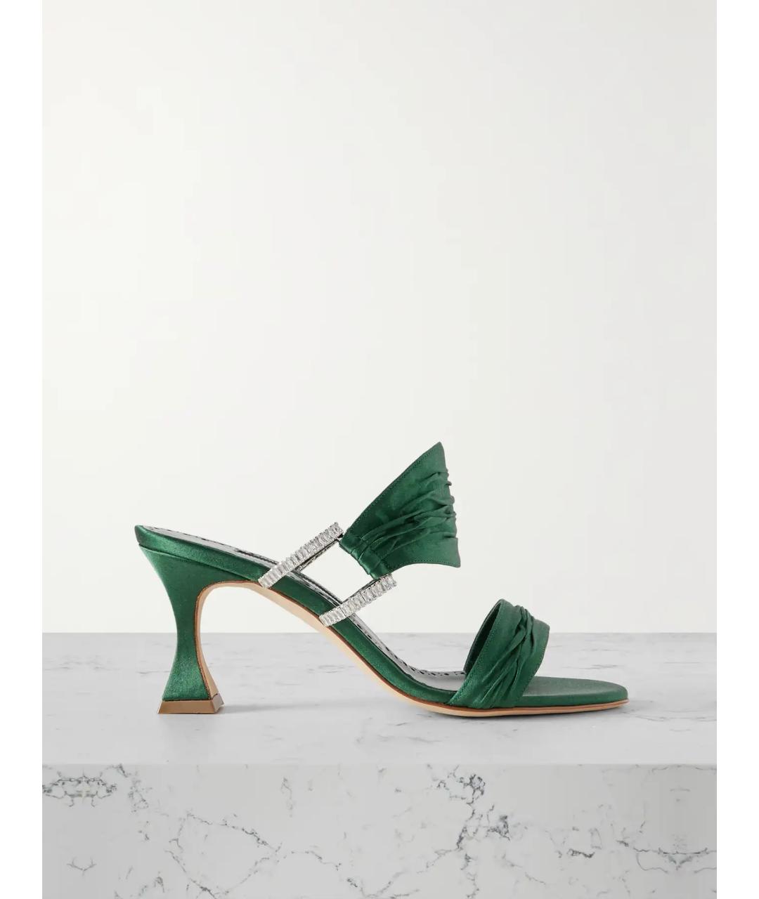 MANOLO BLAHNIK Зеленые текстильные мюли, фото 5