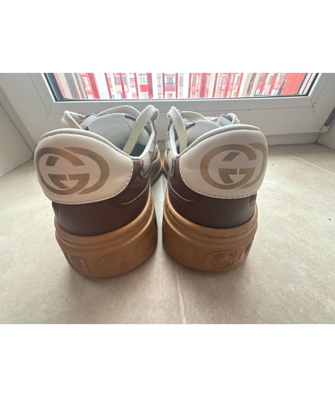 GUCCI Коричневые текстильные кеды, фото 4