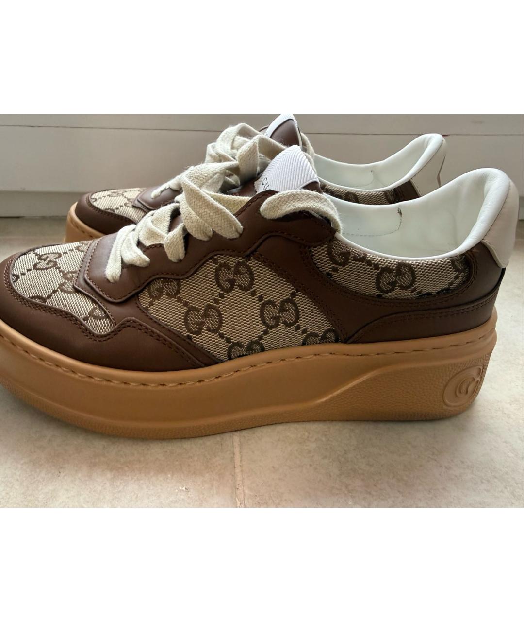 GUCCI Коричневые текстильные кеды, фото 5