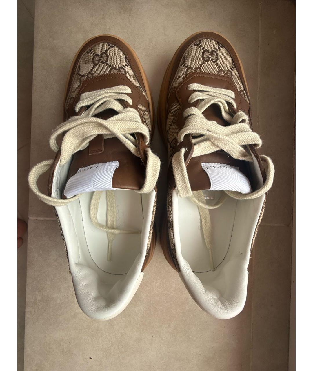 GUCCI Коричневые текстильные кеды, фото 3