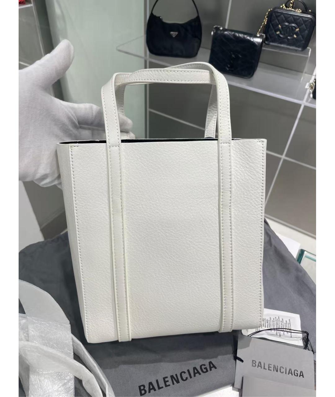 BALENCIAGA Белая кожаная сумка с короткими ручками, фото 5