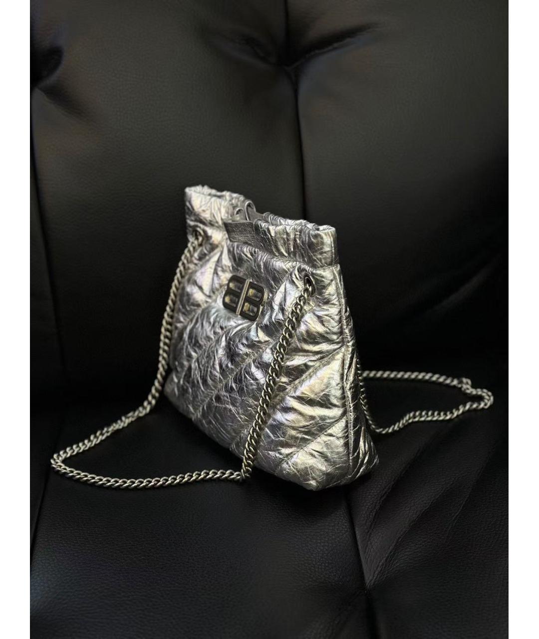 BALENCIAGA Серебряная кожаная сумка через плечо, фото 5