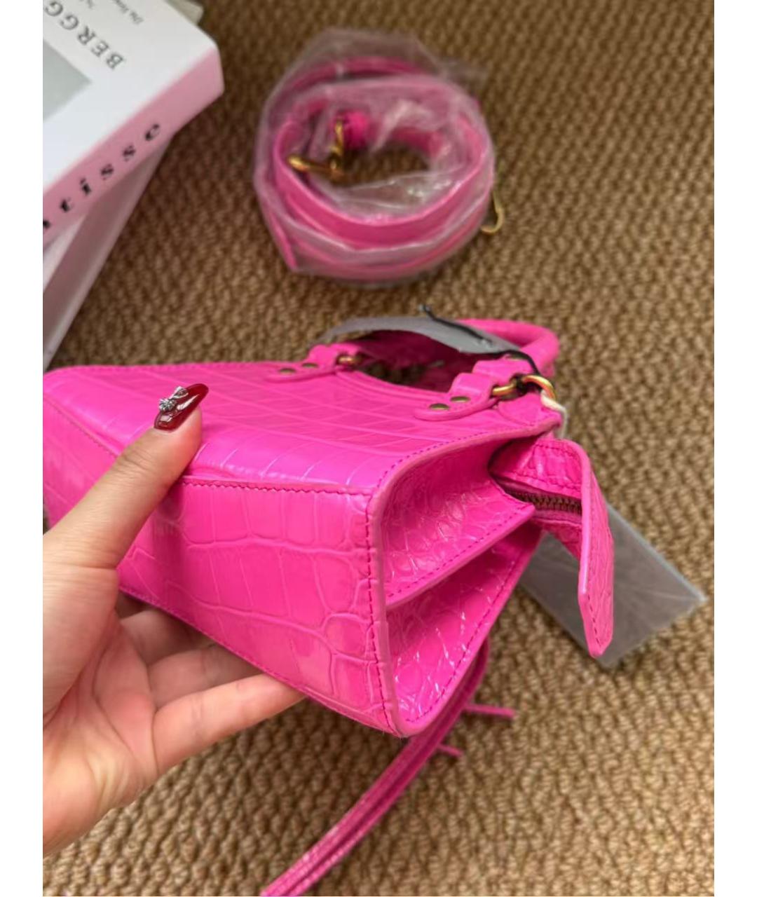BALENCIAGA Розовая кожаная сумка с короткими ручками, фото 4