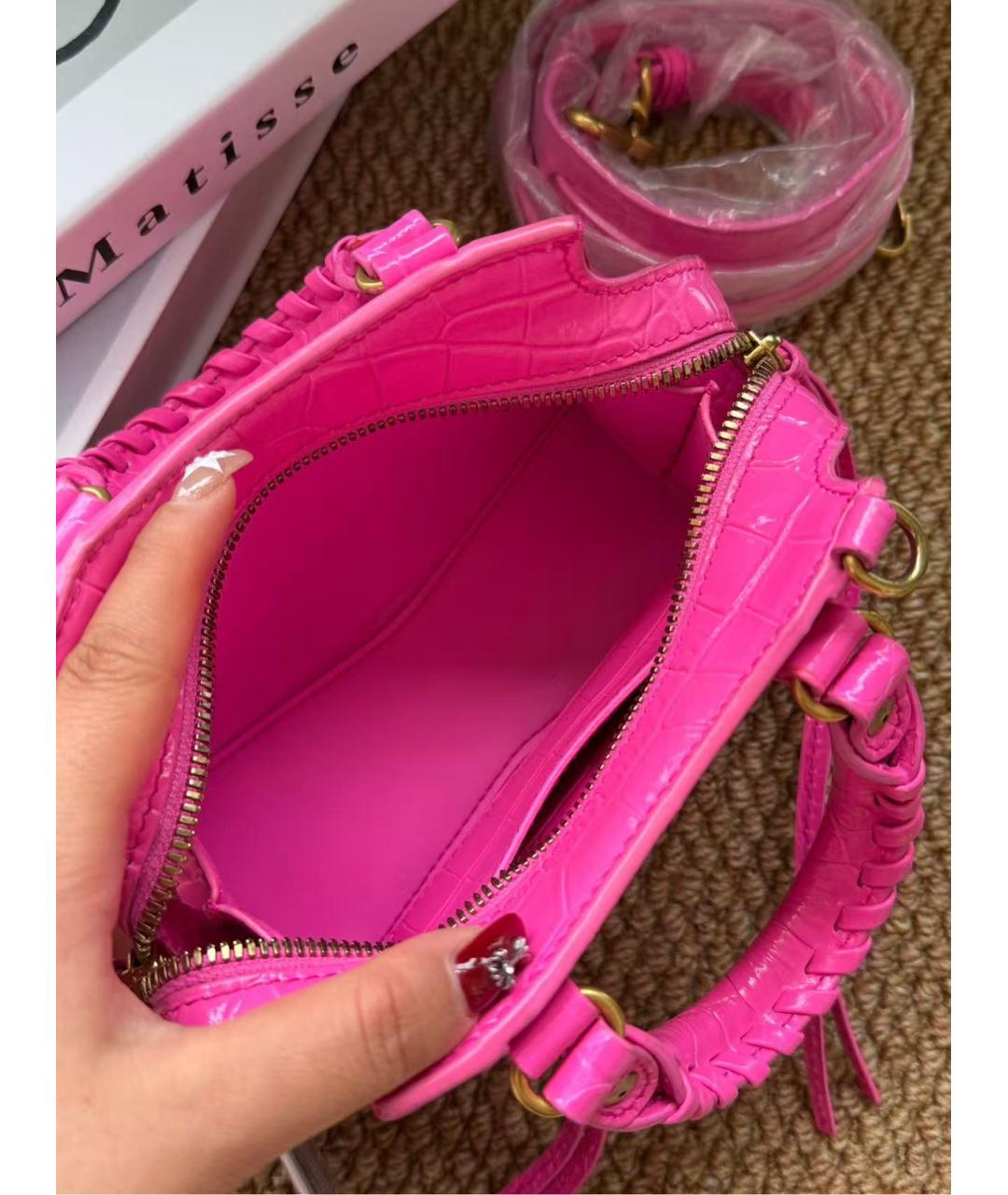 BALENCIAGA Розовая кожаная сумка с короткими ручками, фото 5