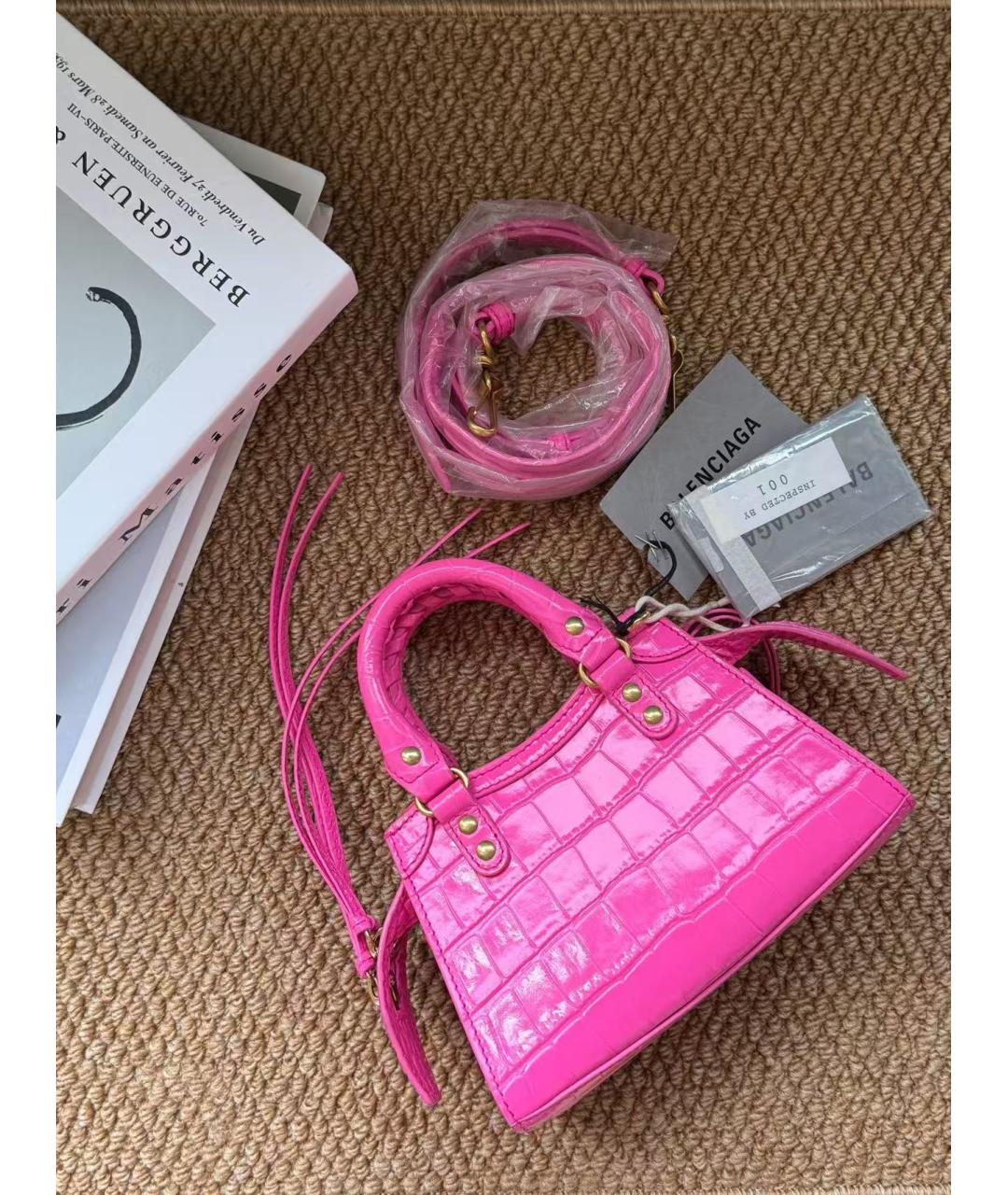 BALENCIAGA Розовая кожаная сумка с короткими ручками, фото 3
