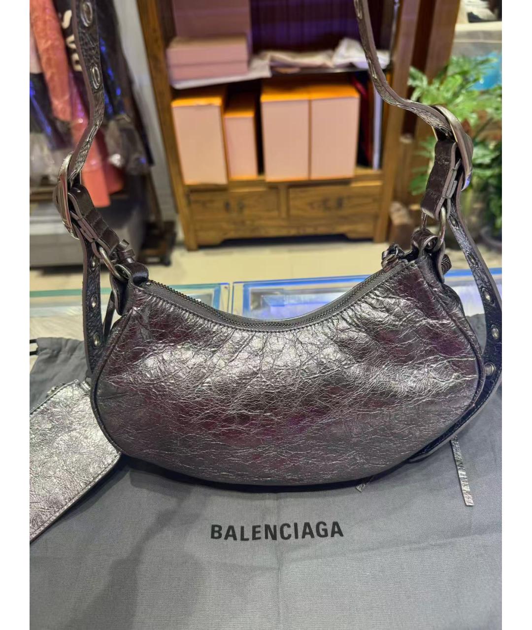 BALENCIAGA Серебряная кожаная сумка через плечо, фото 5