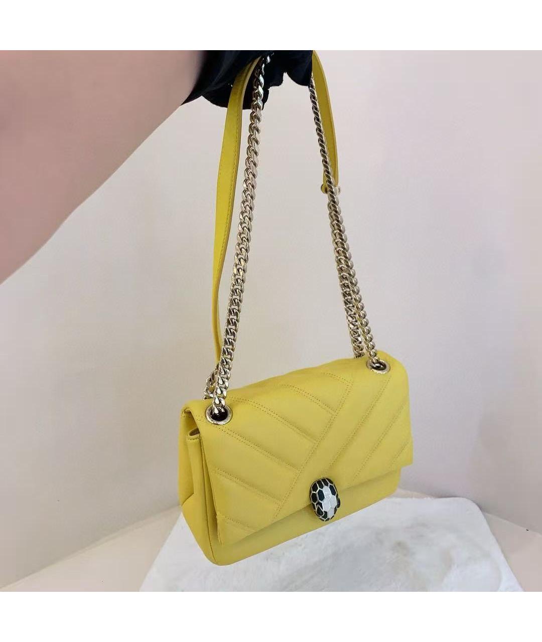 BVLGARI Желтая кожаная сумка через плечо, фото 4