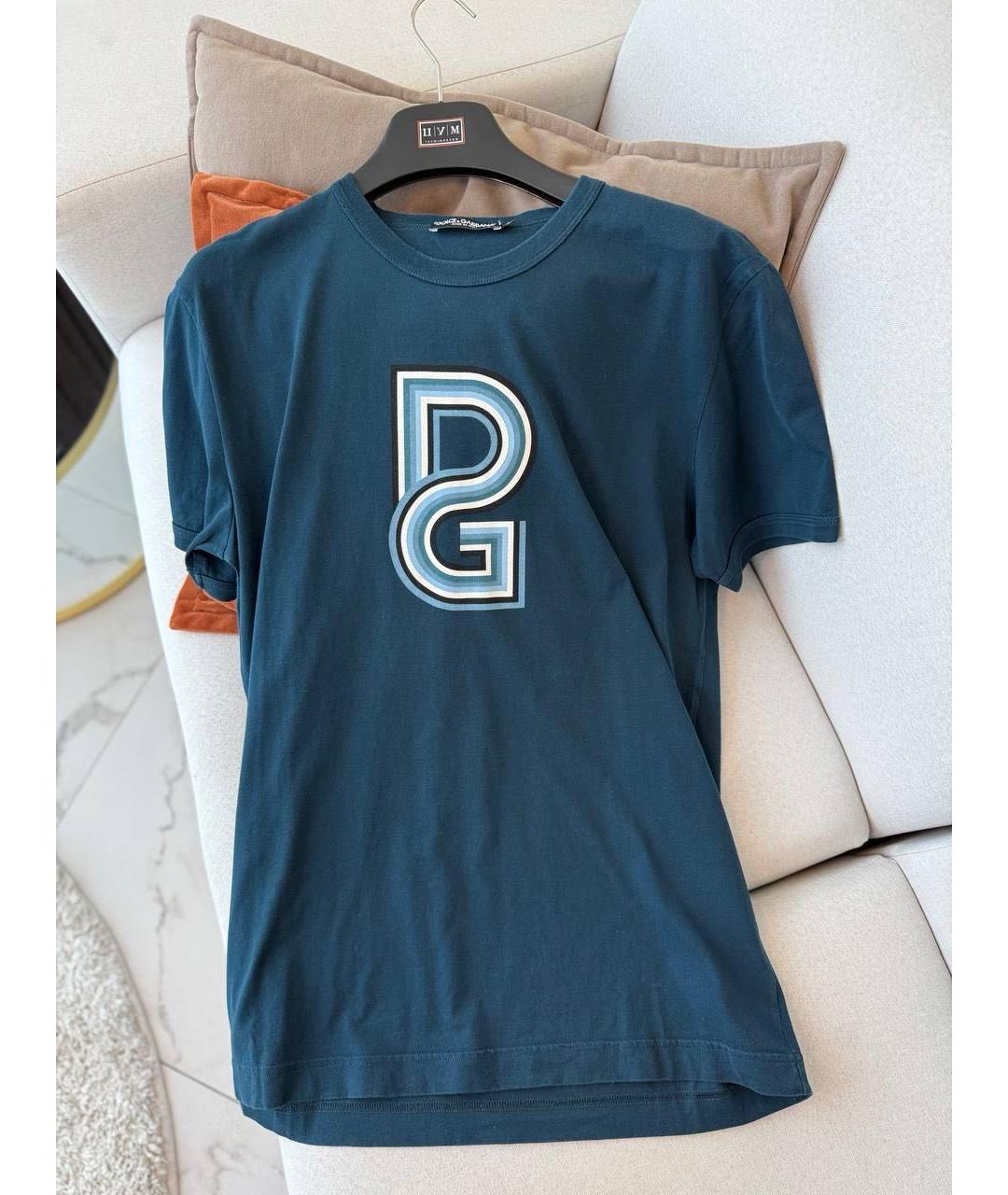 DOLCE&GABBANA Бирюзовая хлопковая футболка, фото 5