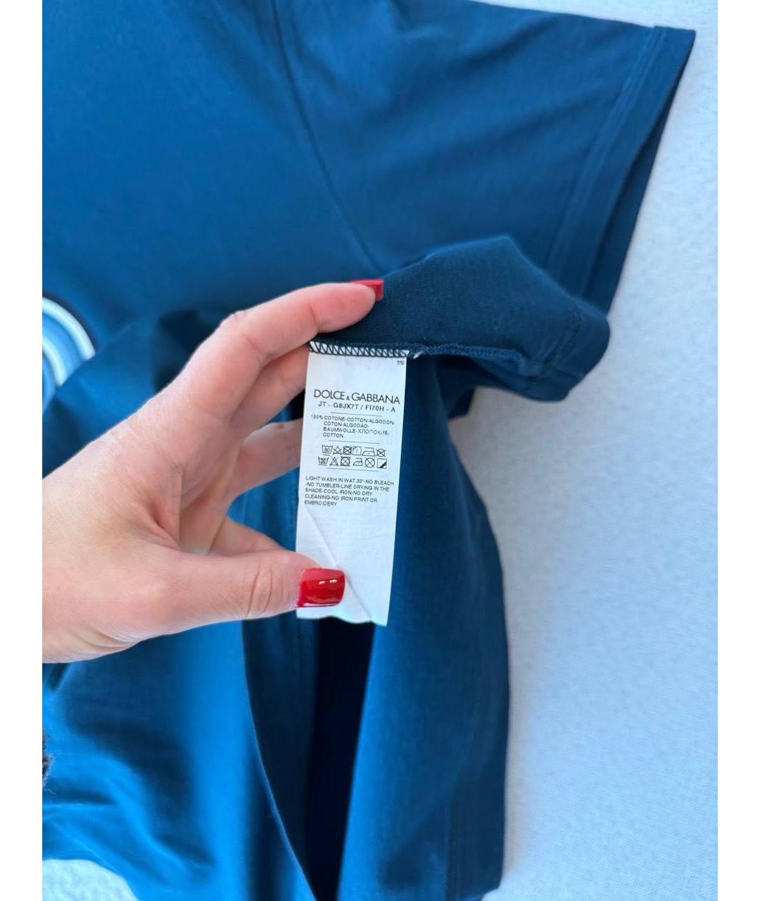 DOLCE&GABBANA Бирюзовая хлопковая футболка, фото 4