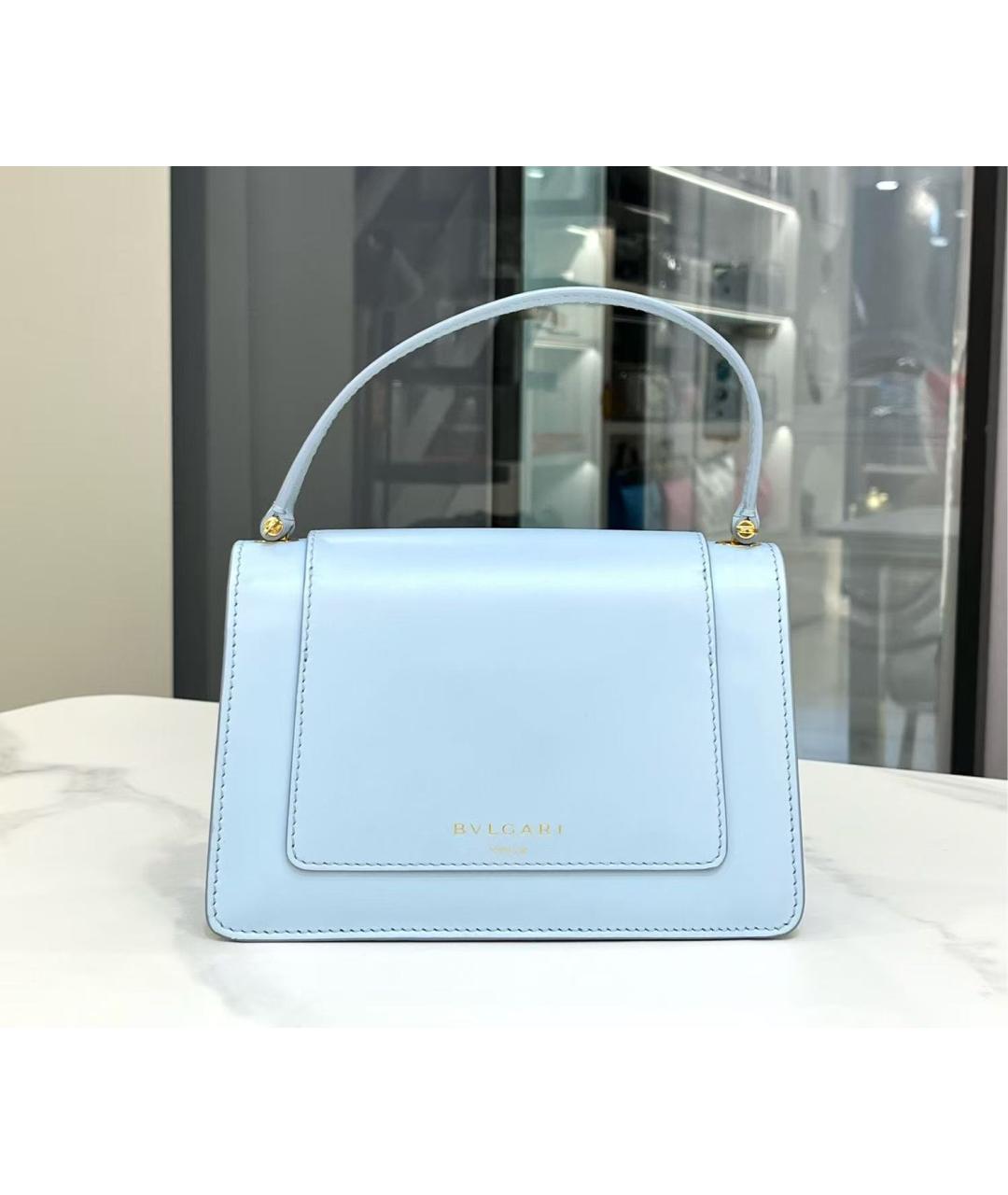 BVLGARI Голубая кожаная сумка с короткими ручками, фото 4