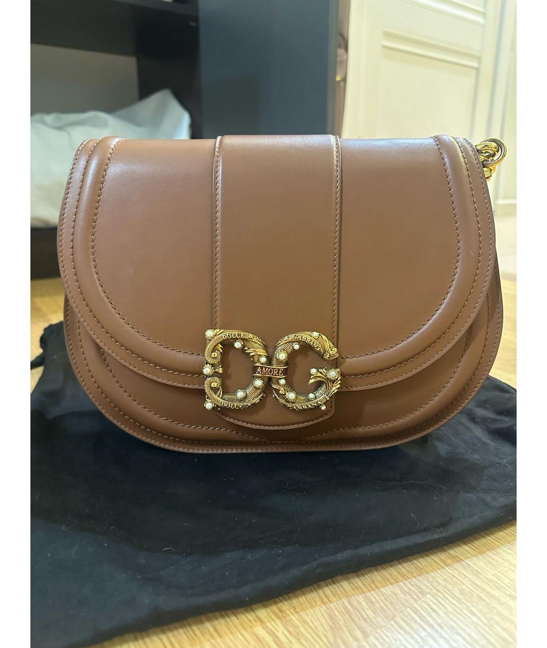 DOLCE&GABBANA Коричневая кожаная сумка через плечо, фото 4