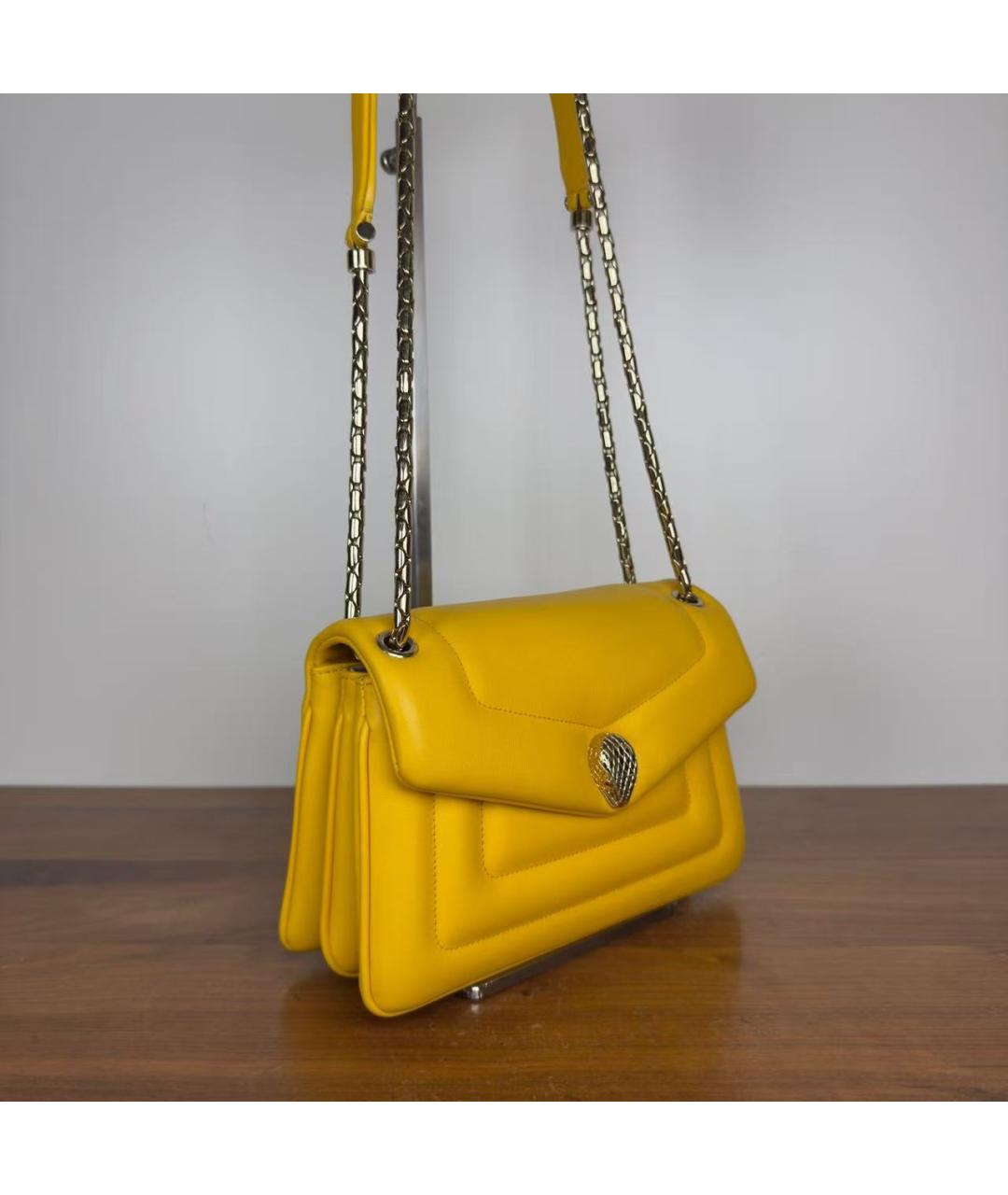 BVLGARI Желтая кожаная сумка через плечо, фото 4