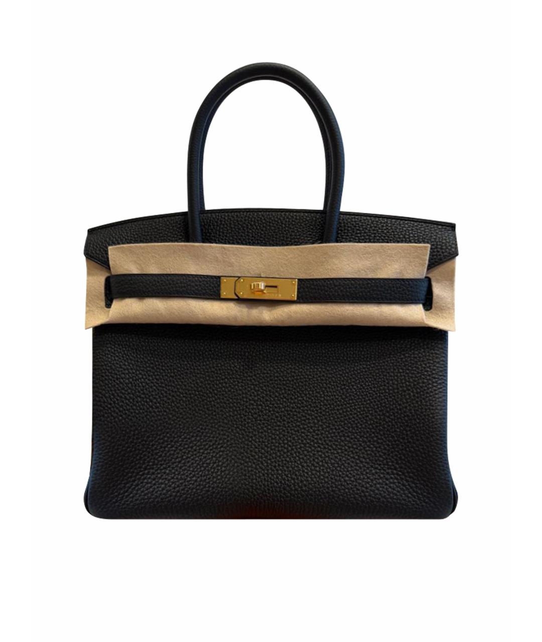 HERMES Черная кожаная сумка с короткими ручками, фото 1