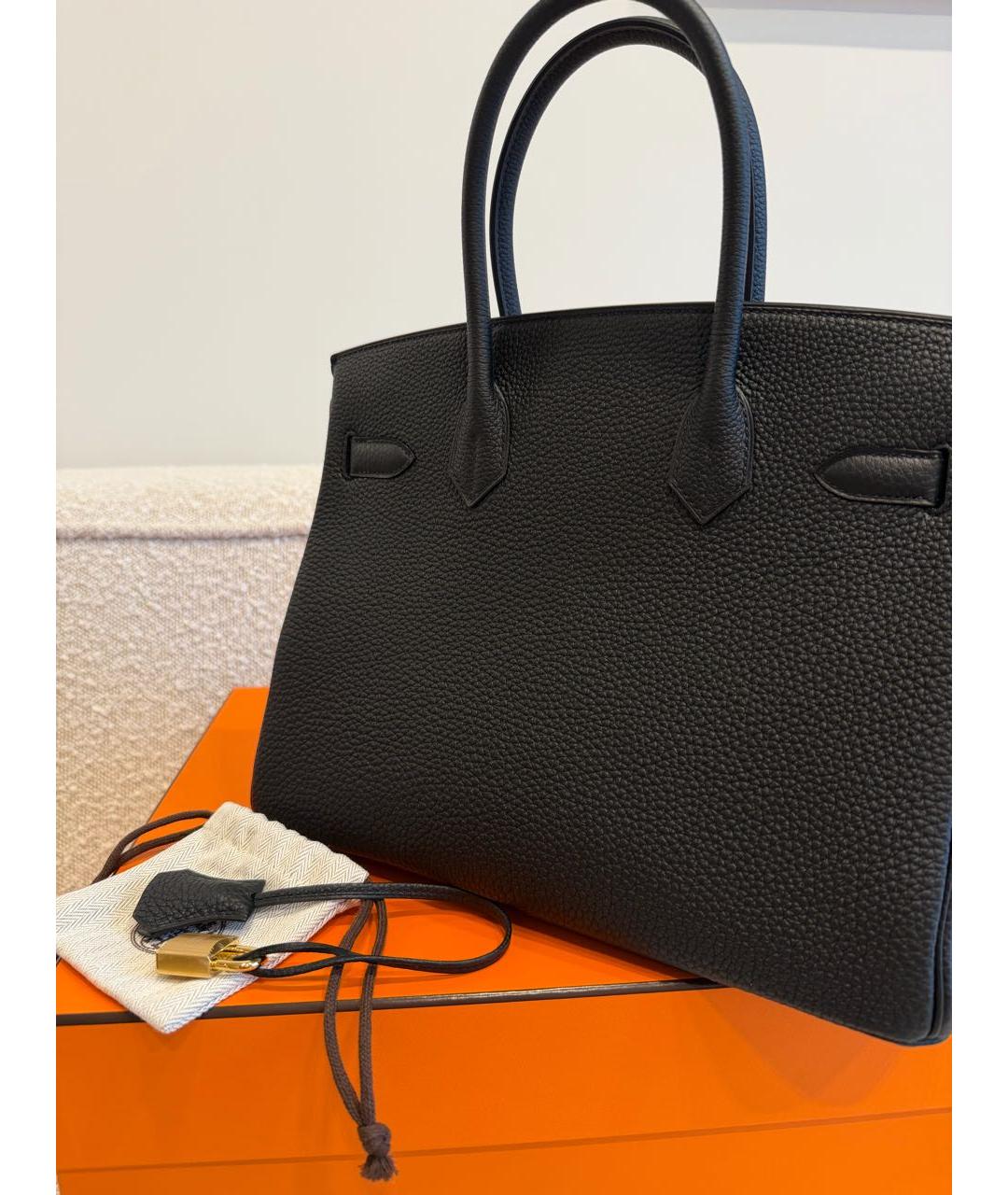HERMES Черная кожаная сумка с короткими ручками, фото 3